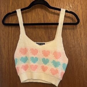 Cream Knit Cropped Top with Hearta